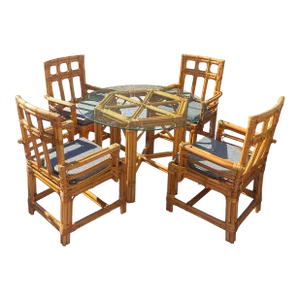 1970s Vintage Rattan Dining Table & Chairs, a Set of 5