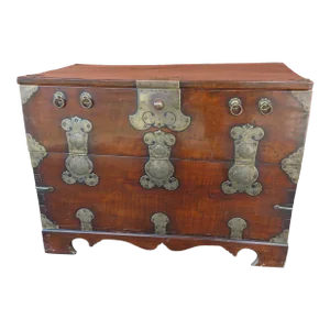 Antique Korean Bandaji Tansu Chest Joseon Dynasty Style Elmwood With Brass Hardware