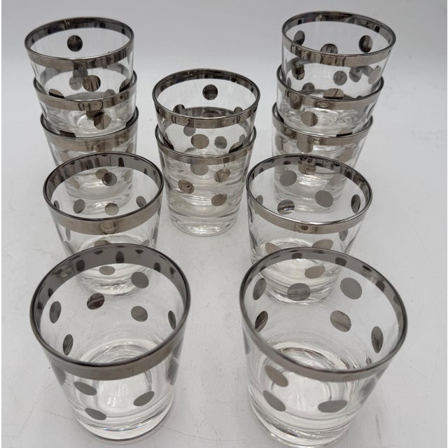 1950s 12 Hollywood Regency Silver Overlay Old Fashioned Glasses, Atomic Dot Barware For Sale - Image 12 of 12
