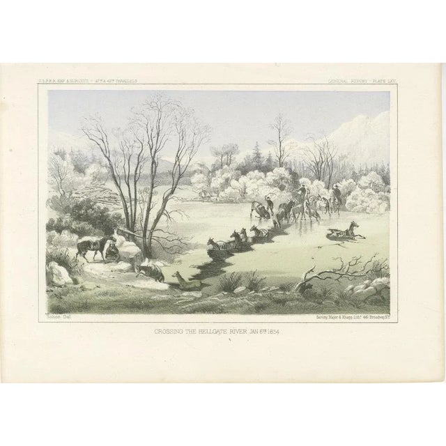Title: Crossing the Hellgate River, January 6th, 1854 - Historic Lithograph : This lithograph, "Crossing the Hellgate...