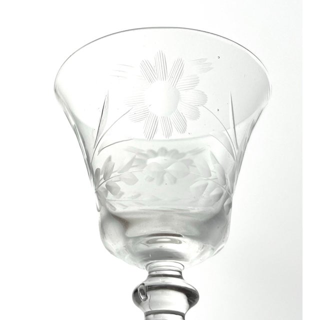 1950s Etched Flower Cordial Liquor Wine Glasses - Set of 6 For Sale In Dallas - Image 6 of 10