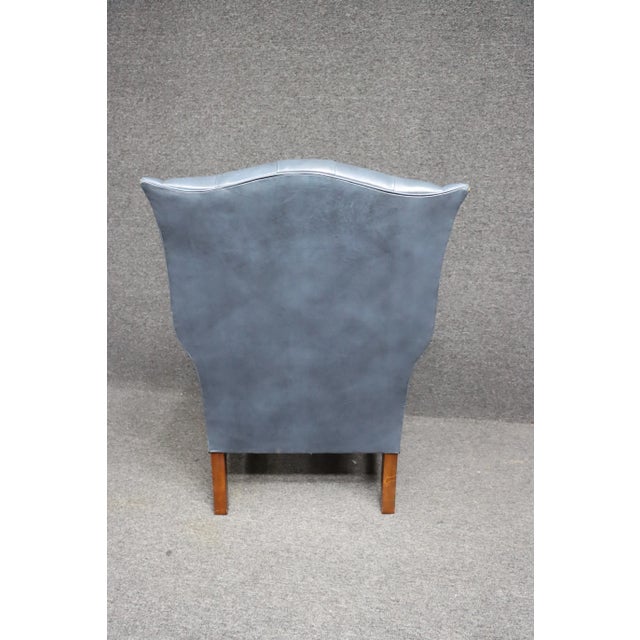 Blue Leathercraft Tufted Wingback Chair For Sale - Image 8 of 10