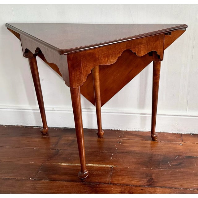 Queen Anne Heckman Burlwood Drop-Leaf Handkerchief Corner Table For Sale - Image 3 of 12