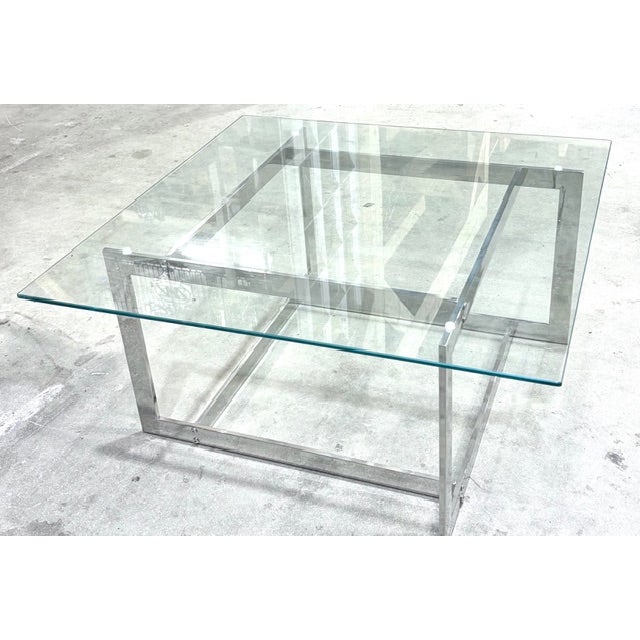 Mid 20th Century Vintage Modern Chrome and Glass Coffee Table For Sale - Image 5 of 8
