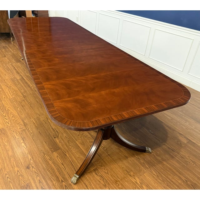 Traditional Banded Double Pedestal Mahogany Dining Table by Leighton Hall - Showroom Sample For Sale In Atlanta - Image 6 of 18