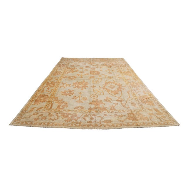Art Deco 10x14 Fine Hand-Knotted Afghan Oushak Style Area Rug For Sale - Image 3 of 8