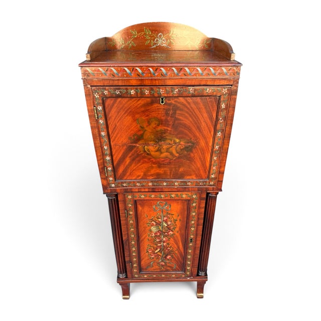 Pair of English Adam Revival Hand-Painted Satinwood Pedestal Cabinets For Sale - Image 4 of 11