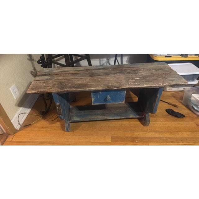 Farmhouse Late 19th Century Rustic Farmhouse Wooden Bench With Single Drawer For Sale - Image 3 of 12