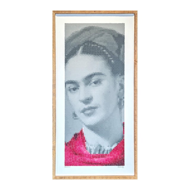 Contemporary Francisco Vital "Frida Kahlo in Rebozo" Contemporary Pop Art Inspired Pixel Portrait Painting, 2021 For Sale - Image 3 of 10