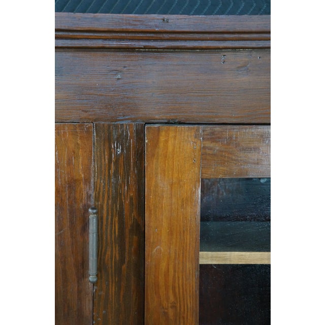 Antique Mission Oak Arts & Crafts Triple Bookcase Curio Display Cabinet 61" For Sale - Image 15 of 15