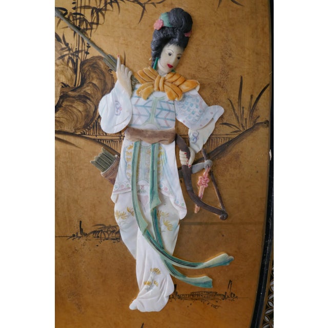 Mid 20th Century Chinoiserie Black Lacquer Gold Gilt Asian Art Panels Wall Decors- Set of 4 For Sale - Image 12 of 13