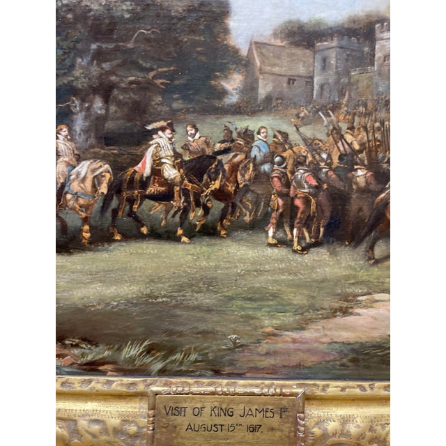 This exquisite 18th-century oil painting captures the historic moment of King James I visit to Hoghton Tower during his...