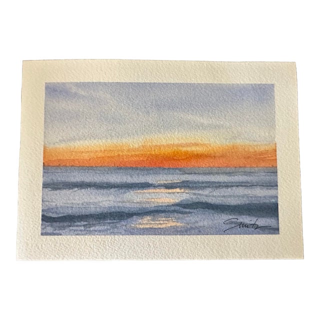 Original Watercolor Seascape “Sunset at Coquina Beach” For Sale