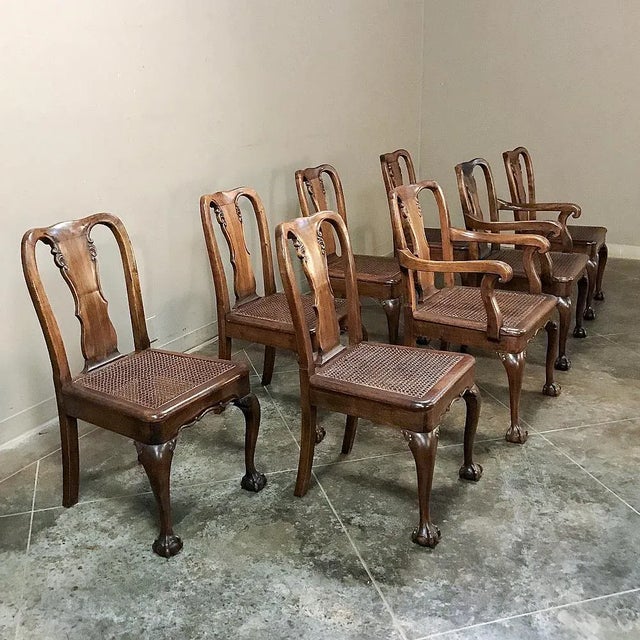 Queen Anne Antique Set of 8 Chippendale Chairs Includes 2 Armchairs For Sale - Image 3 of 11