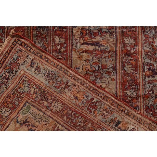 Red Hand-Knotted Antique Heriz Persian Style Rug in Red and Blue Floral Pattern For Sale - Image 8 of 8