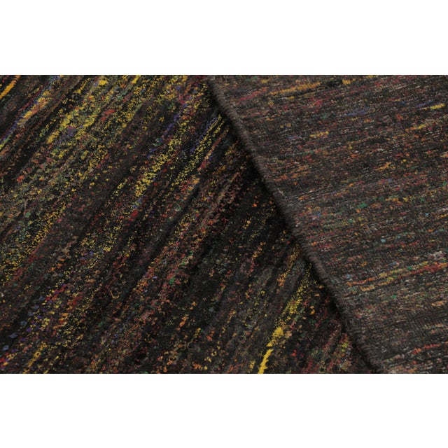 Black Rug & Kilim’s Modern Textural Rug, Polychromatic Striae on Rich Black Tones For Sale - Image 8 of 8