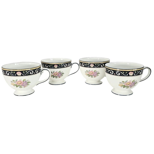 Vintage Wedgwood Runnymede Bone China Tea Cups, England Floral & Shell Motif Set of 4 For Sale In San Francisco - Image 6 of 11