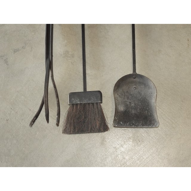 Set of Three Vintage French Country Black Iron Fireplace Tools Plus Poker Tool For Sale - Image 12 of 17