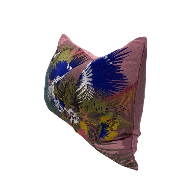 Pair of handcrafted pillows fashioned with Christian Lacroix in Oiseau Fleur fabric on the front and back. Meticulously...