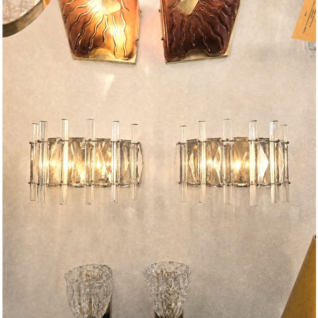 Mid-Century Modern 1970s Mid-Century Modern Crystal Pair of Sconces, Chrome, French For Sale - Image 3 of 13