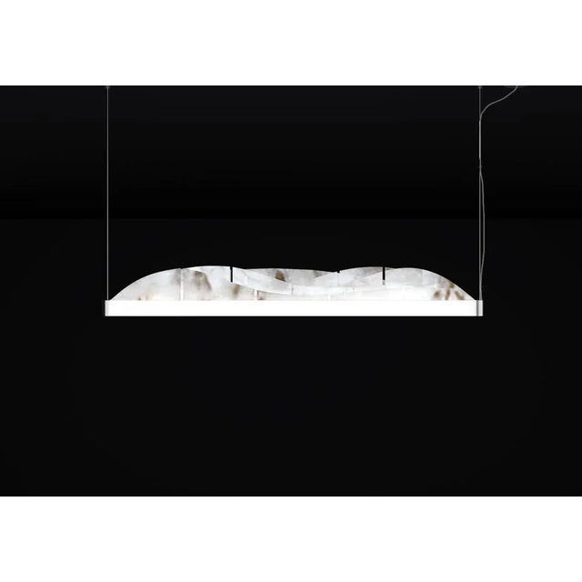 Giapeto shiny silver metal pendant lamp by alabastro italiano dimensions: d 5,5 x w 121 x h 16 cm. Materials: white...