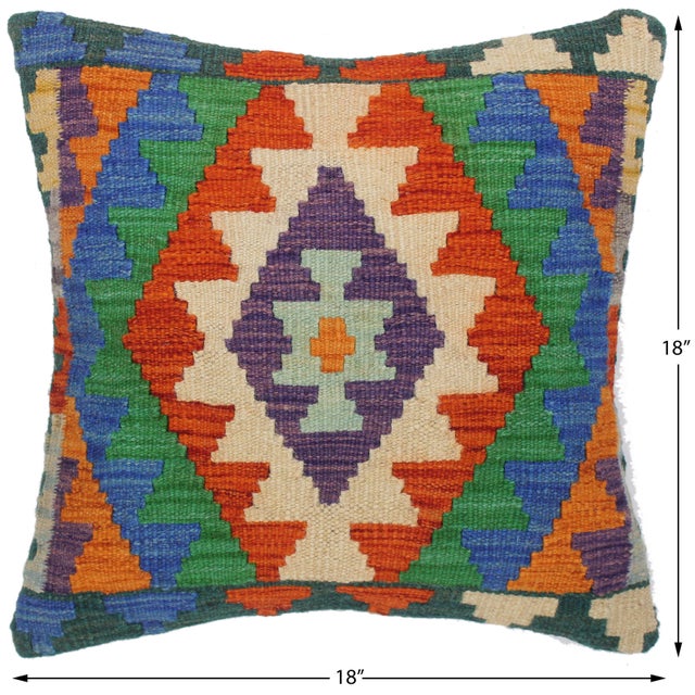 A purple and white diamond is set within an orange and red frame, all resting on a vivid blue and green background. The...