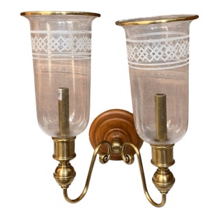 Vintage Colonial Revival/Federal Style Sconce With Hurricane Shades Two Light For Sale