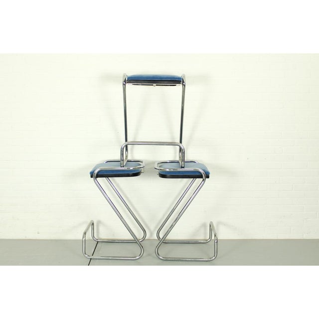 Italian Tubular Z Bar Stools in Chrome, 1970s, Set of 3 For Sale - Image 6 of 16
