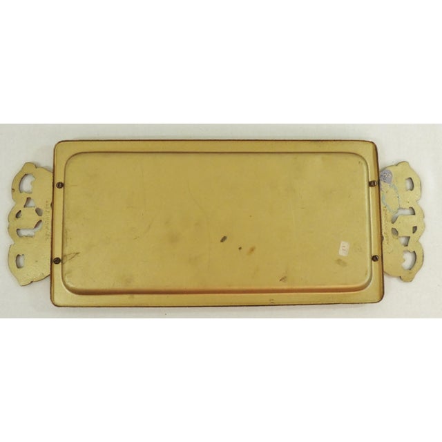 Metal Vintage Solid Brass & Blue Enamel Hand Painted Figural Israel Judaica Serving Tray W/ Handles For Sale - Image 7 of 8