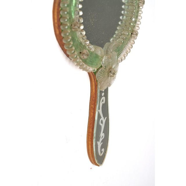 Mid-Century Murano Glass Floral Decorative Hand Mirror, Italy, 1950s For Sale - Image 3 of 5
