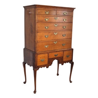 Original Antique 18th Century Massachusetts Maple Queen Anne Highboy For Sale