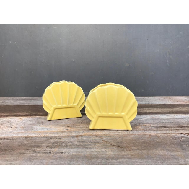Pair of Yellow Ceramic Sea Shell Vintage Planters For Sale - Image 4 of 8