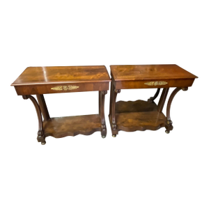 Pair 19thc French Rosewood Mirrored Console Tables
