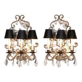Venetian 19th Century Mirrored & Crystal Sconces, a Pair For Sale