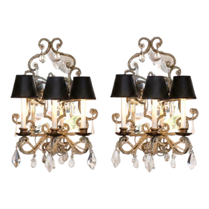 Venetian 19th Century Mirrored & Crystal Sconces, a Pair