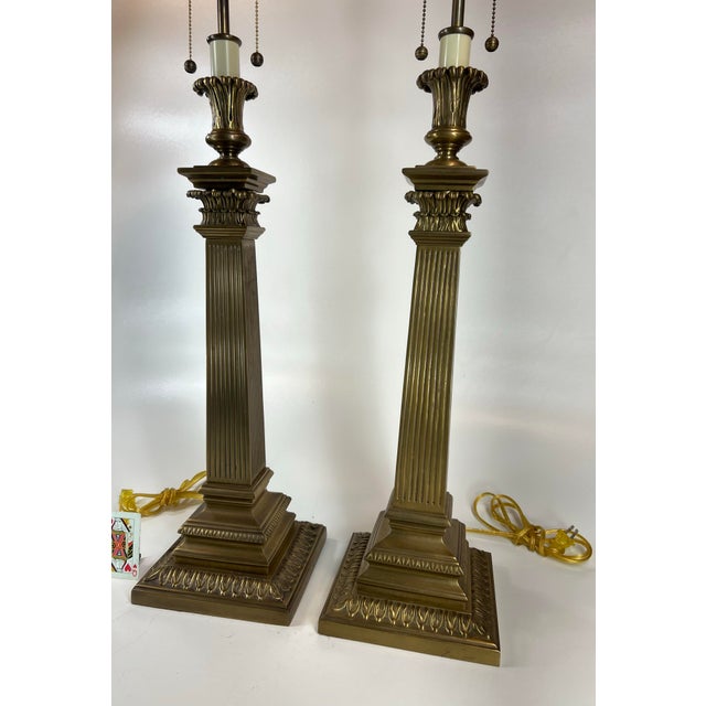 Vintage Decorative Crafts Inc. Fluted Columns Corinthian Capitals Solid Brass Buffet 38" Table Lamps -a Pair For Sale - Image 11 of 12