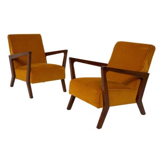 Vintage Italian Armchairs in Orange Velvet, 1960s, Set of 2 For Sale