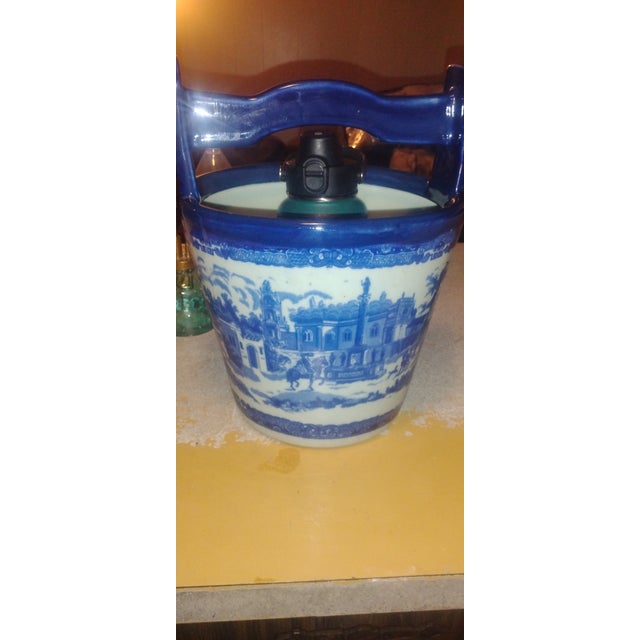 Chinoiserie Vintage Victoria Ware Ironstone Ice Bucket - Blue Willow Flow Blue Chinoiserie - 13" For Sale - Image 3 of 12