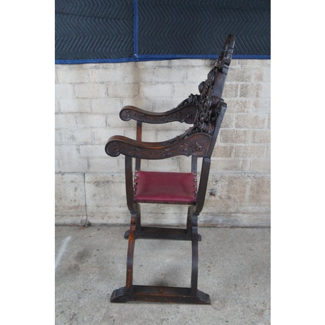 Late 19th Century Antique Italian Renaissance Revival Walnut Curule Savonarola Lion Throne Chair For Sale - Image 11 of 12