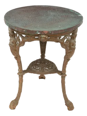 Late 19th Century English Pub Table With Copper Top and Cast Iron Base