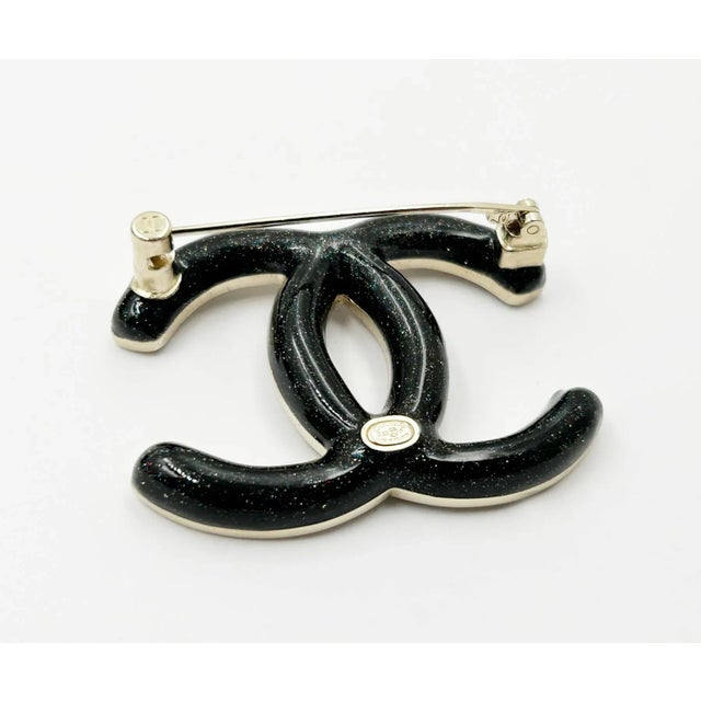 Chanel Chanel Brand New Silver Grey Ombre Black Curve Brooch For Sale - Image 4 of 4