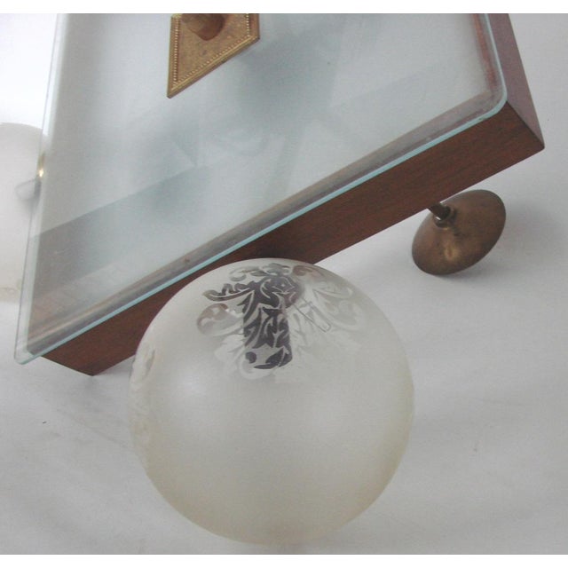 Mid-Century Ceiling Light in Brass, Wood and Frosted Glass, 1950s For Sale - Image 12 of 15