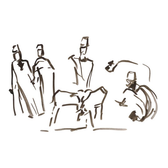 Evelyne Luez, Figures, Wash Drawing on Paper, 20th Century For Sale