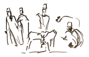 Evelyne Luez, Figures, Wash Drawing on Paper, 20th Century