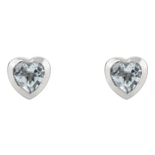 Heart Shape Natural Blue Topaz Stud Earrings for Mom in 14k Gold- 2 Pieces For Sale