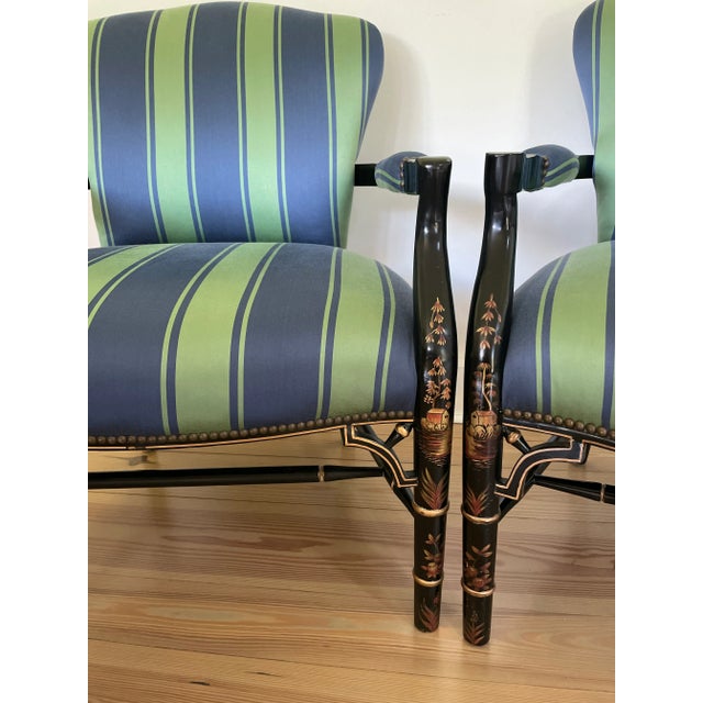 Chinoiserie Ralph Lauren Home Lacquered Chinoiserie Upholstered Armchairs - Set of 2 For Sale - Image 3 of 10