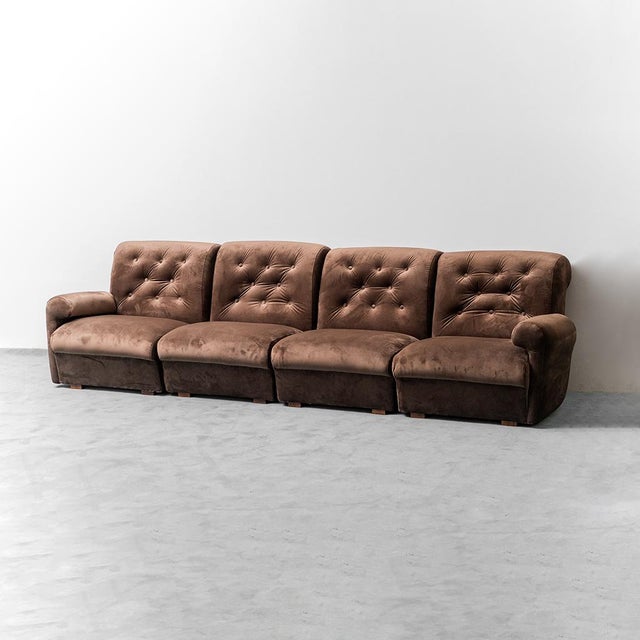 4-Seater Modular Sofa in Brown Velvet, 1970s, Set of 4 For Sale - Image 13 of 13