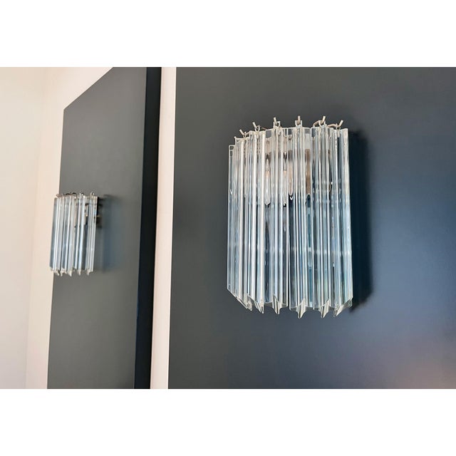 Vintage Clear Murano Glass Quadriedri Wall Sconces, 1990, Set of 2 For Sale - Image 11 of 14