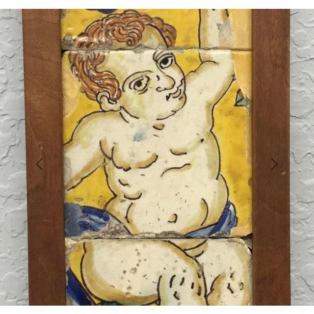 Wonderful rare 18th Century Italian Faience Maiolica framed tiles. Bright, vivid and colorful framed tiles depicting a...