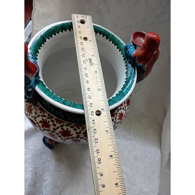 Antique Asian Porcelain Centerpiece Bowl With 5 Sculpted Figurine Handles & Feet For Sale - Image 4 of 16